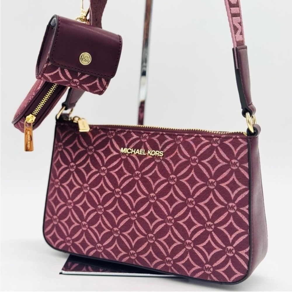 Michael Kors Jet Set Logo Crossbody Bag with Case for Apple AirPods Pro Ox Blood